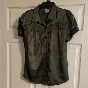 Women's Olive Green Satin top large